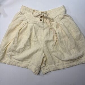 Nwt Free People Yellow Linen Blend Pleated Drawstring Shorts Relaxed Fit XS TP